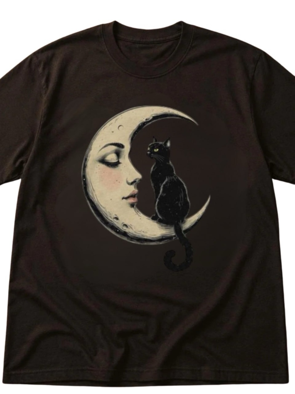Gildan Tee with Cream Moon & Black Cat Graphic